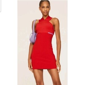 Herve Leger Red Mini Dress with Halter Neck